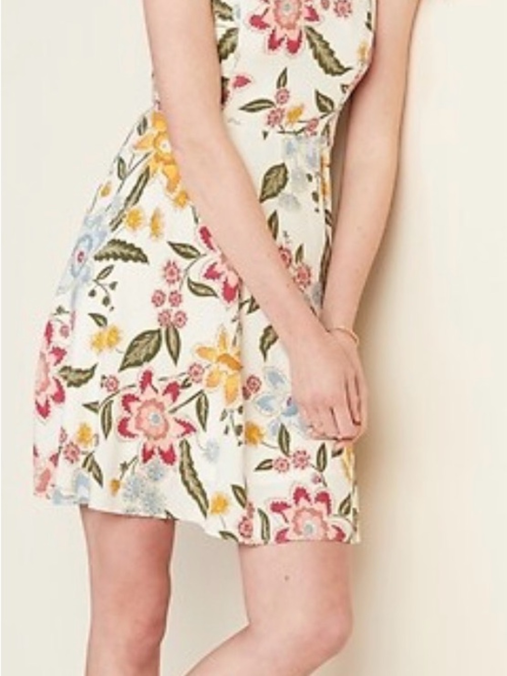 Old Navy White Mini Dress with Pink, Yellow & Blue Floral Print